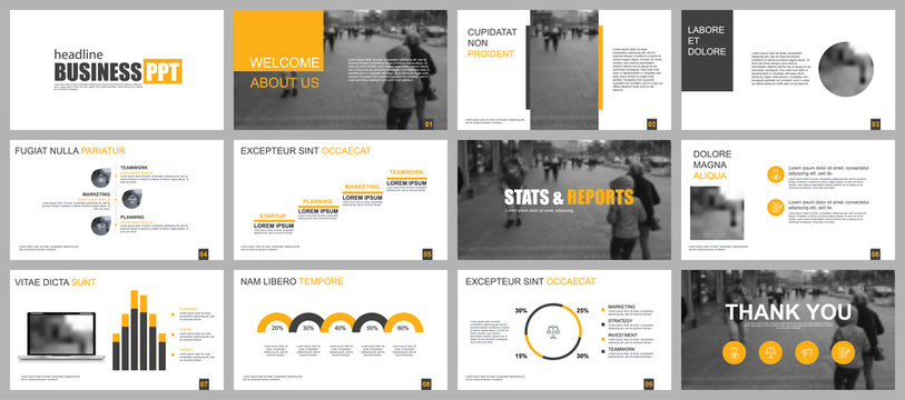Yellow and black business presentation slides templates from infographic elements. Can be used for presentation template, flyer and leaflet, brochure, marketing, advertising, annual report, banner.