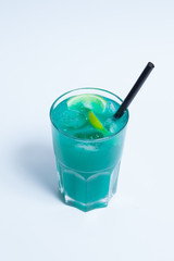 blue fresh cocktail on white background;