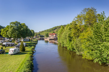 Fototapeta premium Fulda river and campground in Hann. Munden, Germany