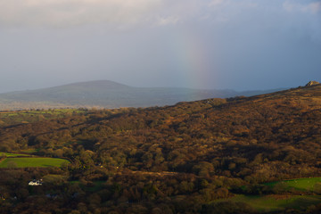 Fototapeta premium Rainbow over welsh countryside