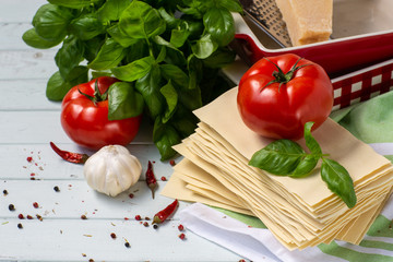 Italian cuisine is lasagna. products for lasagna	