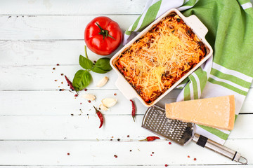 Italian cuisine is lasagna. products for lasagna	