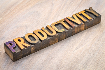 productivity word abstract in wood type