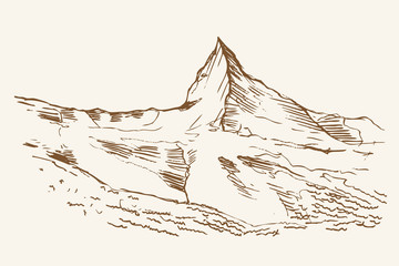 Matterhorn Alpy rysunek ręcznie rysowany - obrazy, fototapety, plakaty