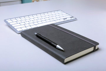 Corporate business desktop with laptop, digital tablet, accessories and work equipment. selective focus.