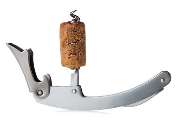 The cork on the corkscrew isolated on white. Clipping path.