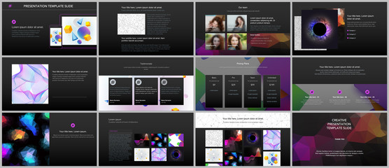 Minimal presentations, portfolio templates with vibrant geometric backgrounds made simple shapes in hipster style. Presentation slides for flyer, leaflet, brochure, report, marketing, advertising.