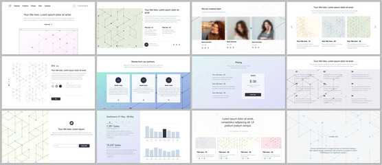 Vector templates for website design, minimal presentations, portfolio. UI, UX, GUI. Line art pattern with connecting lines. Abstract geometric graphic background. Technology, digital network concept.