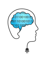 Ai - Artificial intelligence concept with head silhouette made of wire and brain made of binary code