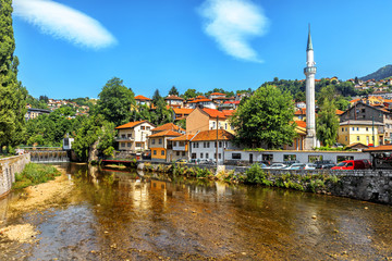 View of the historic centre of Sarajevo , Bosnia and Herzegovina