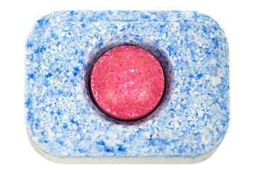Dishwasher tablet on white background