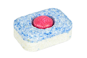 Dishwasher tablet on white background