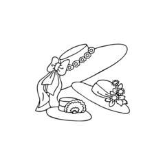 Girl Hat cartoon illustration isolated on white background for children color book