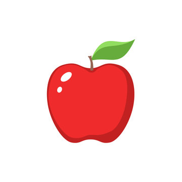 Red apple clipart cartoon. Red apple and a leaf icon.