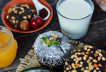 different types Brownie Cookies and table setting Sweet biscuits. Homemade pastry  