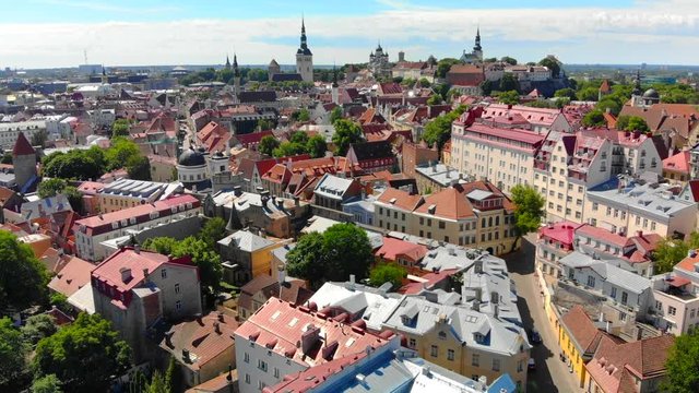 Tallinn Estonia Old Town, Scenic aerial view on a sunny summer day.
