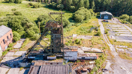 Aerial drone view of a closed, abandoned coal mine (Tower Colliery, South Wales)