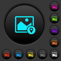 Image landmark GPS map location dark push buttons with color icons