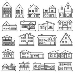 Buildings, home and house thin line icon set. Vector icons.