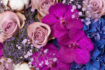 Elite bouquet of different flowers, close-up