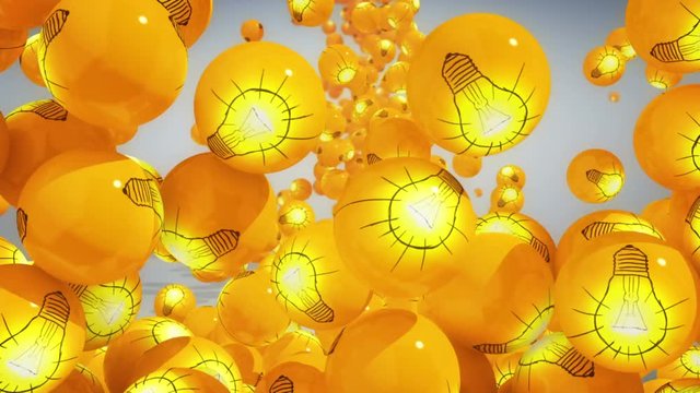 Falling balls with light bubs icons. Symbol of new idea.