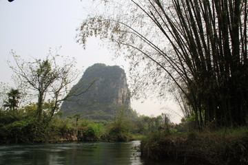 wonderful view of li river in yangshuo surrounded with nature