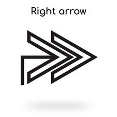 Right arrow icon vector sign and symbol isolated on white background, Right arrow logo concept