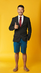 Happy asian man in flip flops