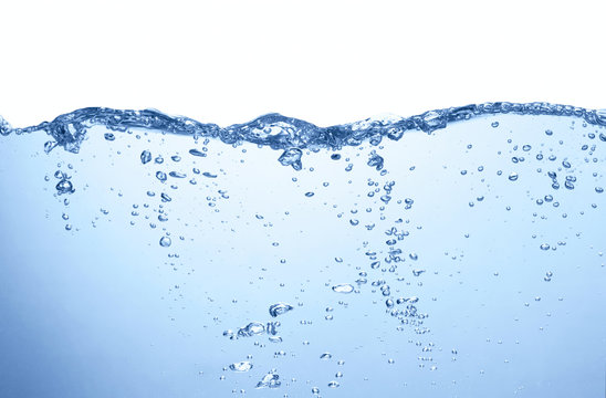 water surface with splashes and air bubbles on white background
