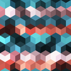 Hexagon grid seamless vector background. Minimal polygons six corners geometric design. Trendy colors hexagon cells pattern for web or cover. Honeycomb cube shapes mosaic.
