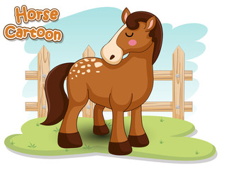 Cute Cartoon Horse Characters. Vector Illustration Cartoon Style.