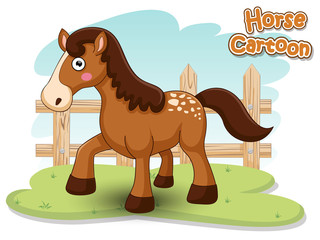 Cute Cartoon Horse Characters. Vector Illustration Cartoon Style.