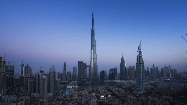 sunrise timelapse, downtown of Dubai, UAE