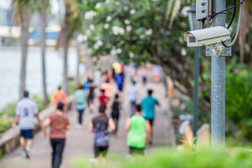 CCTV cameras are often installed at various points to record safety events and as evidence in the search for offenders. It can be seen in the park, separate roads.