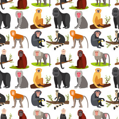 Monkey character animal breads seamless pattern background wild zoo ape chimpanzee vector illustration. © creativeteam