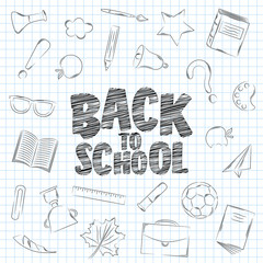 Back to school supplies doodles set with lettering
