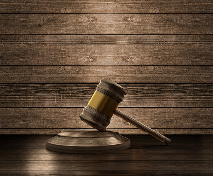 wood background and wooden judge gavel 3d-illustration