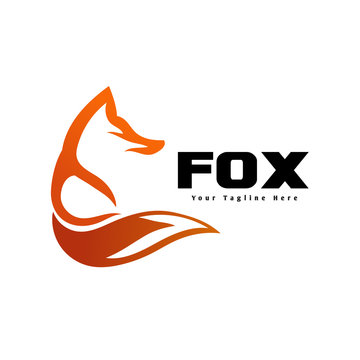 elegant orange stand, sit down fox logo