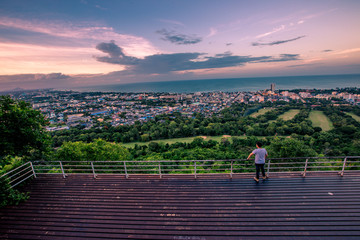 Fototapeta premium Male travelers Scenery Area (Khao Hin Lek Fai View Point) is a beautiful tourist attraction in downtown Hua Hin. Prachuap Khiri Khan Province Thailand