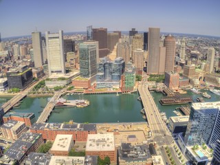 Boston, Massachusetts Skyline from above by Drone during Summer Time