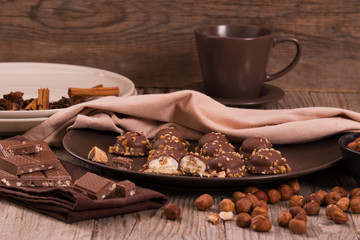Chocolate truffles with caramel cream filling.