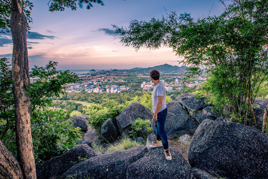 Male travelers Scenery Area (Khao Hin Lek Fai View Point) is a beautiful tourist attraction in downtown Hua Hin. Prachuap Khiri Khan Province Thailand