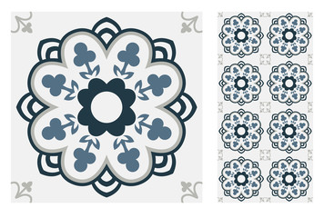 vintage tiles Portuguese patterns antique seamless design in Vector illustration
