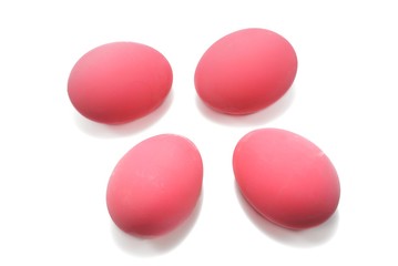 Top view of pink eggs  isolated on white background. Copy space, preserved