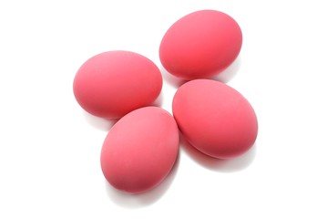 Top view of pink eggs  isolated on white background. Copy space, preserved