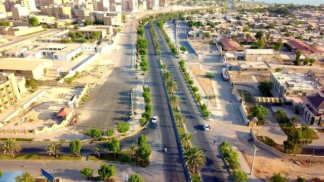 Aerial drone view of the roads in Qeshm city. Iran, Qeshm, 2018 may.