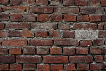 Background: a wall of old red brick with elements of cement mortar.