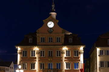 historical city facades at blue hour