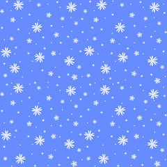 Simple flat abstract background with falling snowflakes from the sky