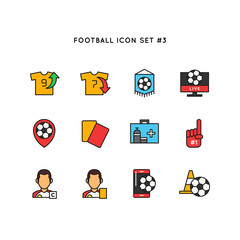 Football sport icon set. Soccer object illustration. Simple clean colored symbol.